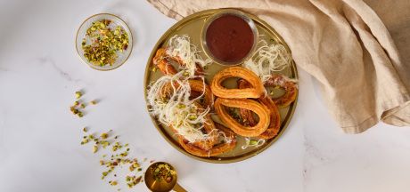 AVIKO Churros with dark chocolate, halva hair and pistachios