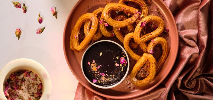 AVIKO Churros with lavender sugar and dark chocolate