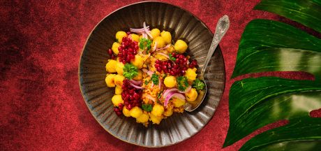 Salad with AVIKO Pom' Noisettes, pomegranate seeds, lentils and lemon vinaigrette