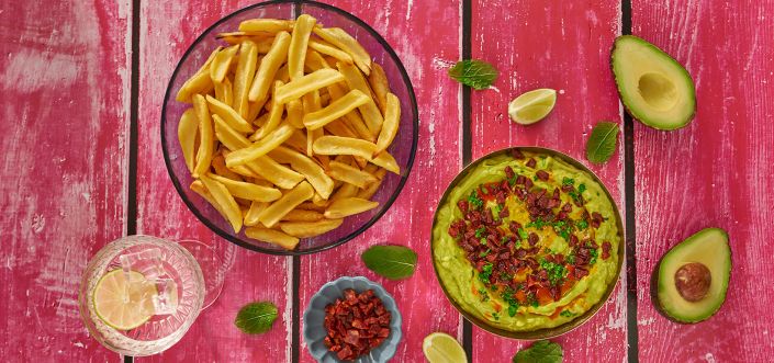 AVIKO Grip 'n dip fries with avocado and fried chorizo