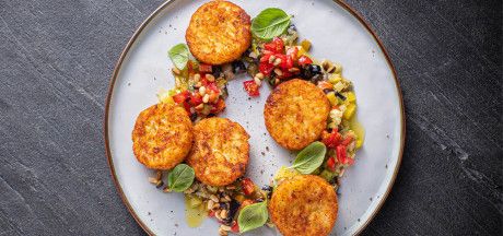 AVIKO Rösti pancakes served with Sicilian caponata
