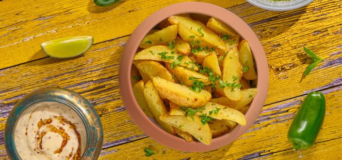 AVIKO Pati Parts with chimichurri and honey-mustard sauce